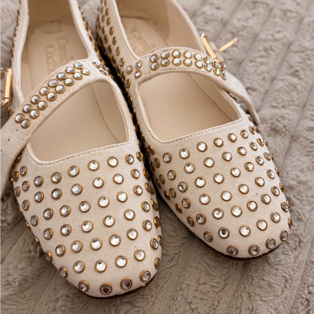 Camila Coelho Cream Studded Flats